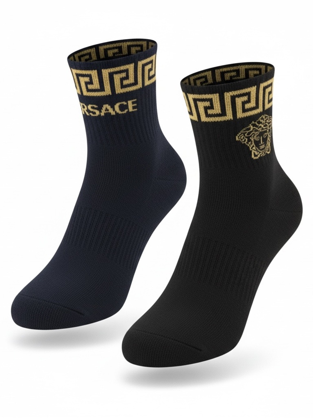 Versace Black & Navy Medusa Logo 2pairs crew Socks small medium new